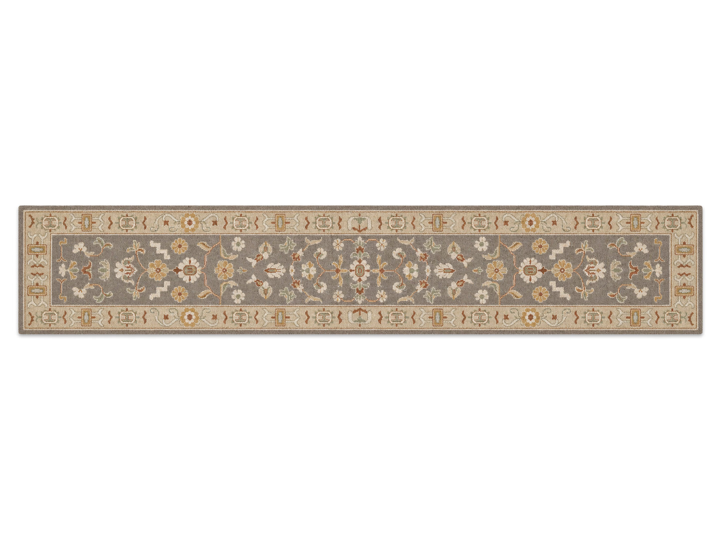 Handmade Brown Beige Floral Oriental Rug | Vintage Oushak Style Wool Area Rug