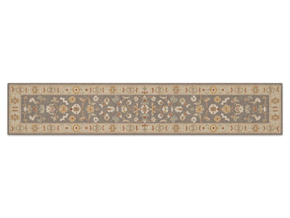 Handmade Brown Beige Floral Oriental Rug | Vintage Oushak Style Wool Area Rug