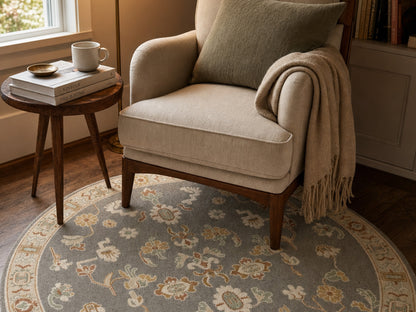 Handmade Brown Beige Floral Oriental Rug | Vintage Oushak Style Wool Area Rug