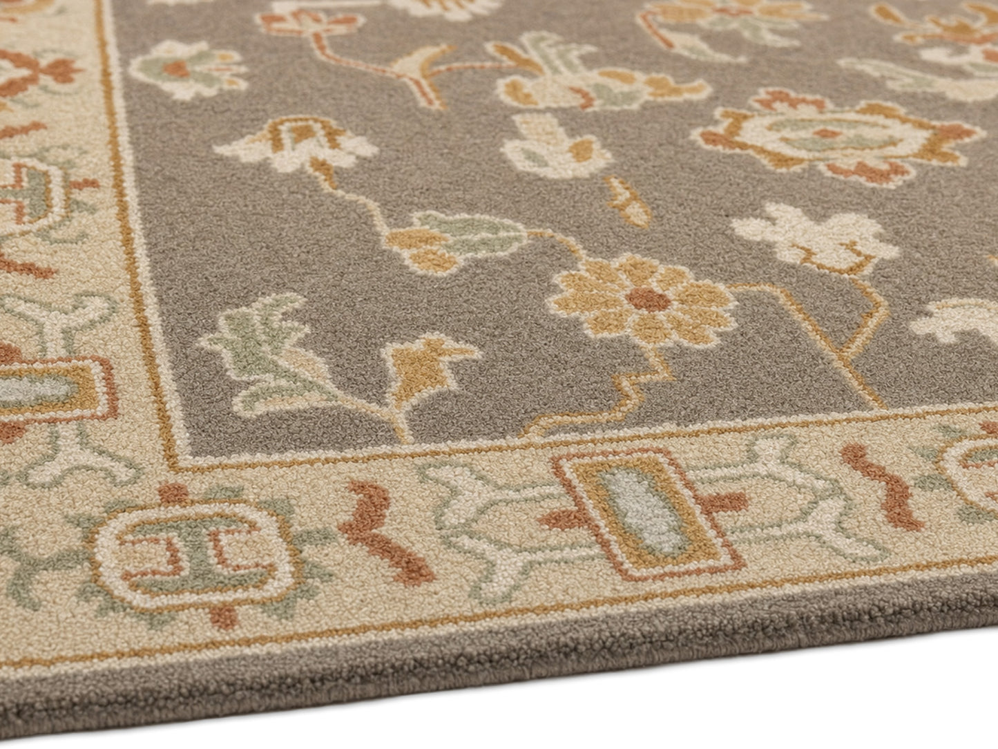 Handmade Brown Beige Floral Oriental Rug | Vintage Oushak Style Wool Area Rug