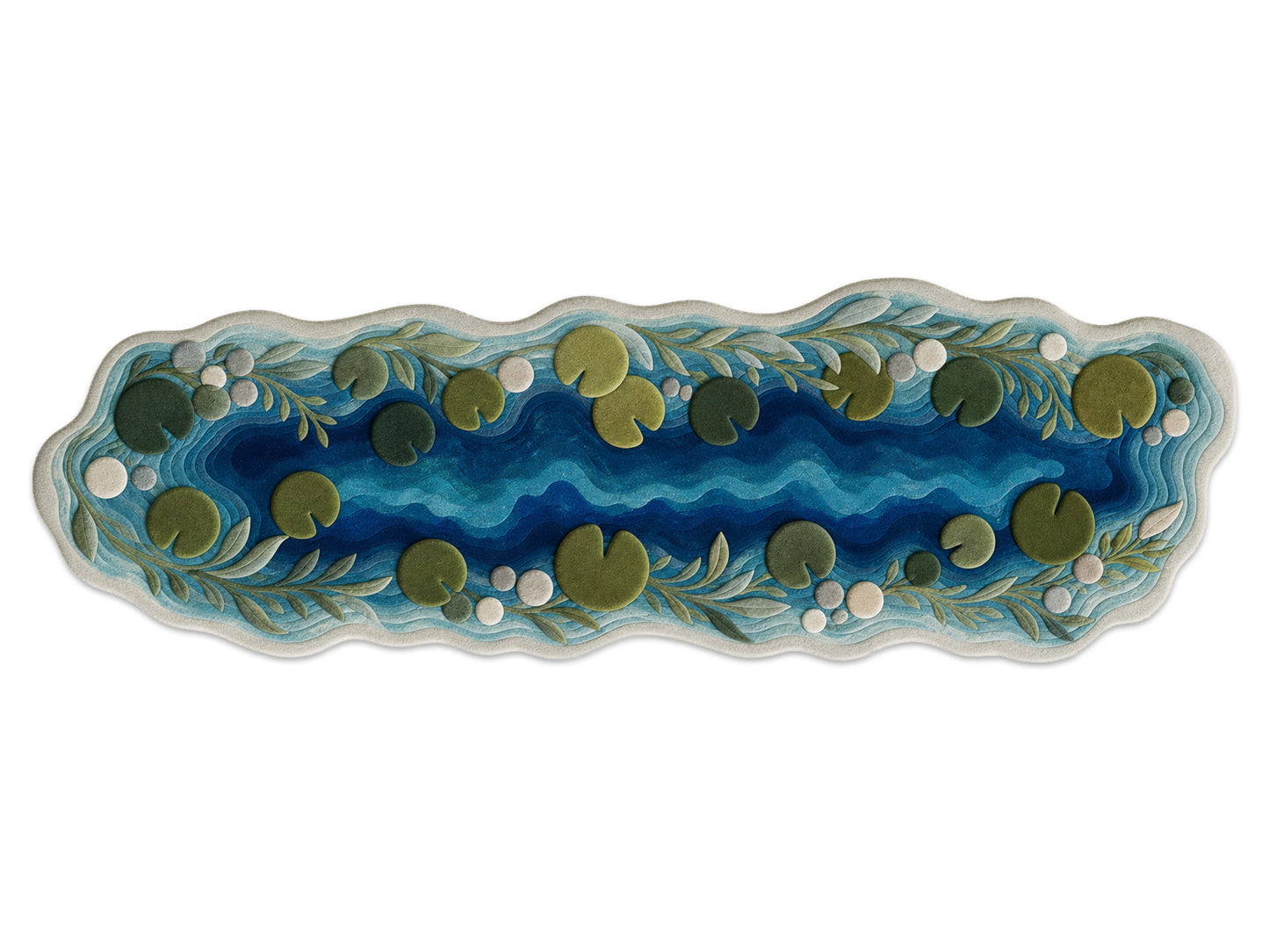 Hand Tufted Wool Rug|Blue Green Pond Shape Area Rug|Organic Modern Lily Pad Carpet