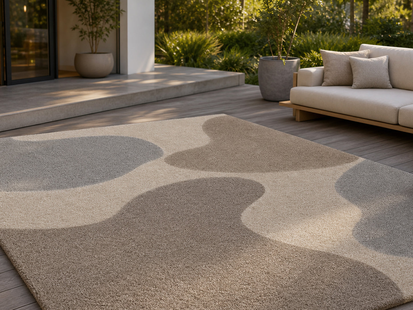 Handmade Abstract Beige Brown Gray Wool Rug | Modern Organic Area Rug