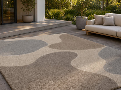 Handmade Abstract Beige Brown Gray Wool Rug | Modern Organic Area Rug
