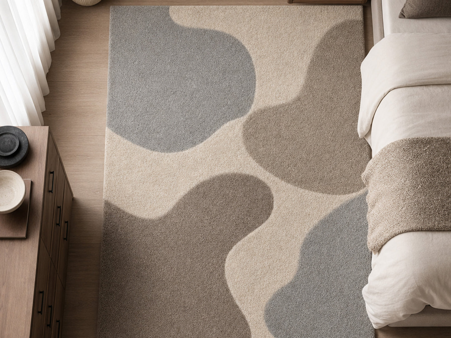 Handmade Abstract Beige Brown Gray Wool Rug | Modern Organic Area Rug