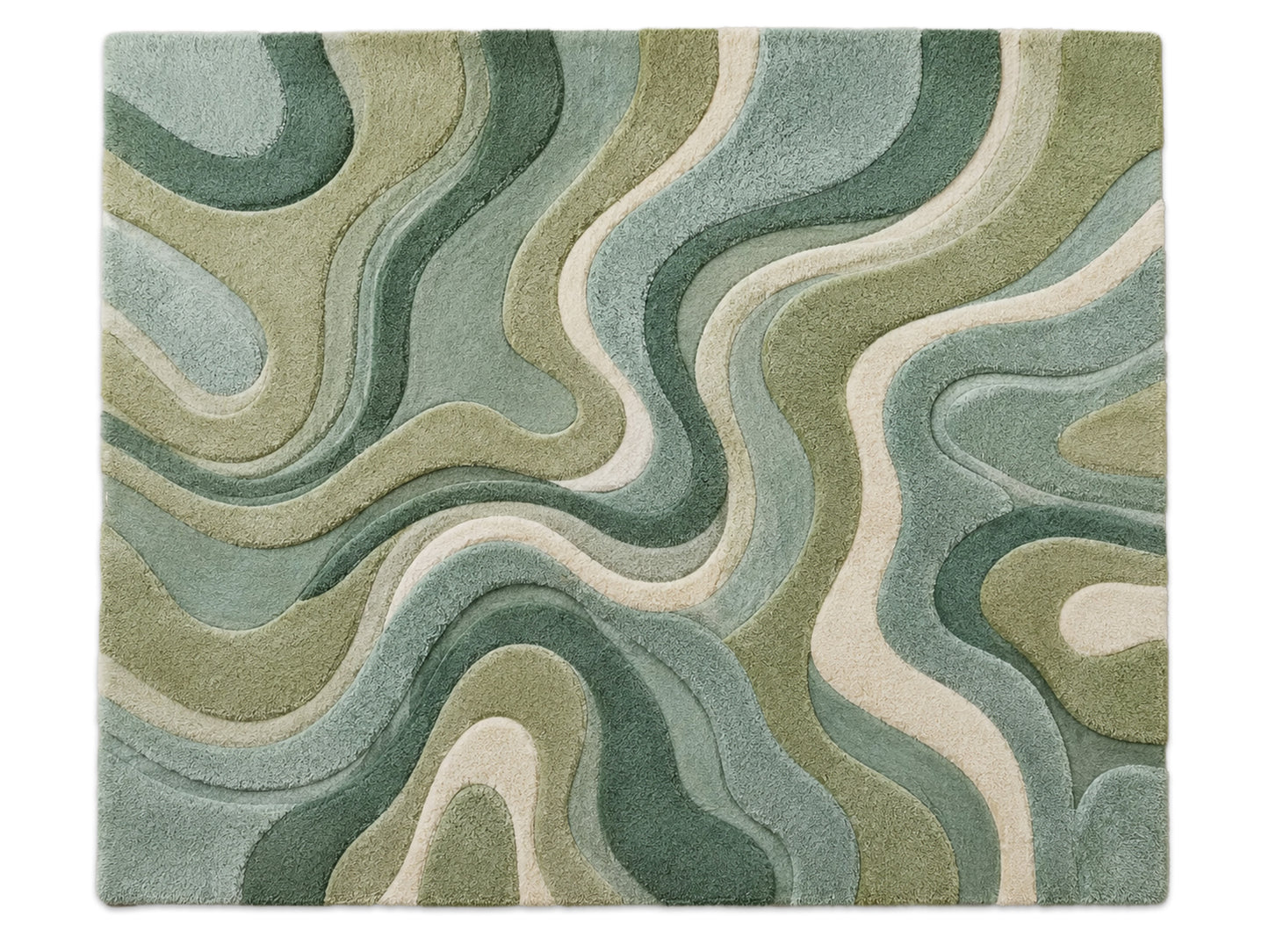 Hand Tufted Wool Abstract Rug | Teal Blue & Green Wavy Rug