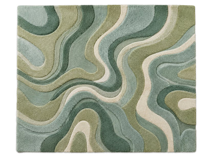 Hand Tufted Wool Abstract Rug | Teal Blue & Green Wavy Rug