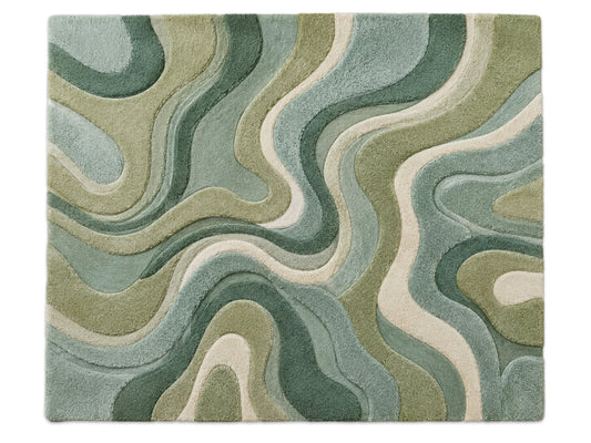 Hand Tufted Wool Abstract Rug | Teal Blue & Green Wavy Rug