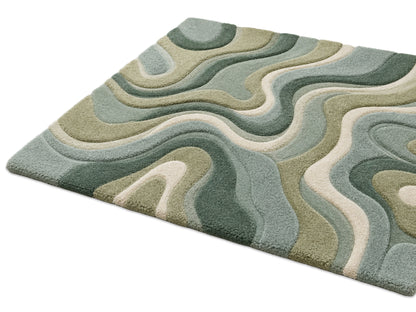 Hand Tufted Wool Abstract Rug | Teal Blue & Green Wavy Rug