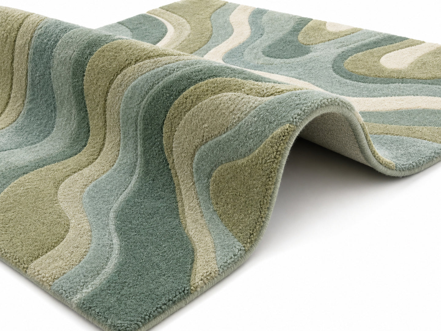 Hand Tufted Wool Abstract Rug | Teal Blue & Green Wavy Rug