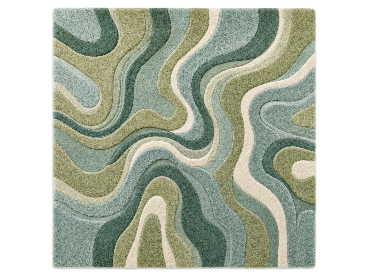 Hand Tufted Wool Abstract Rug | Teal Blue & Green Wavy Rug