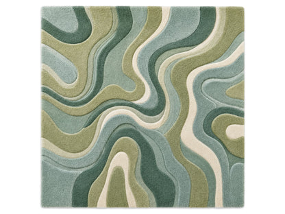 Hand Tufted Wool Abstract Rug | Teal Blue & Green Wavy Rug