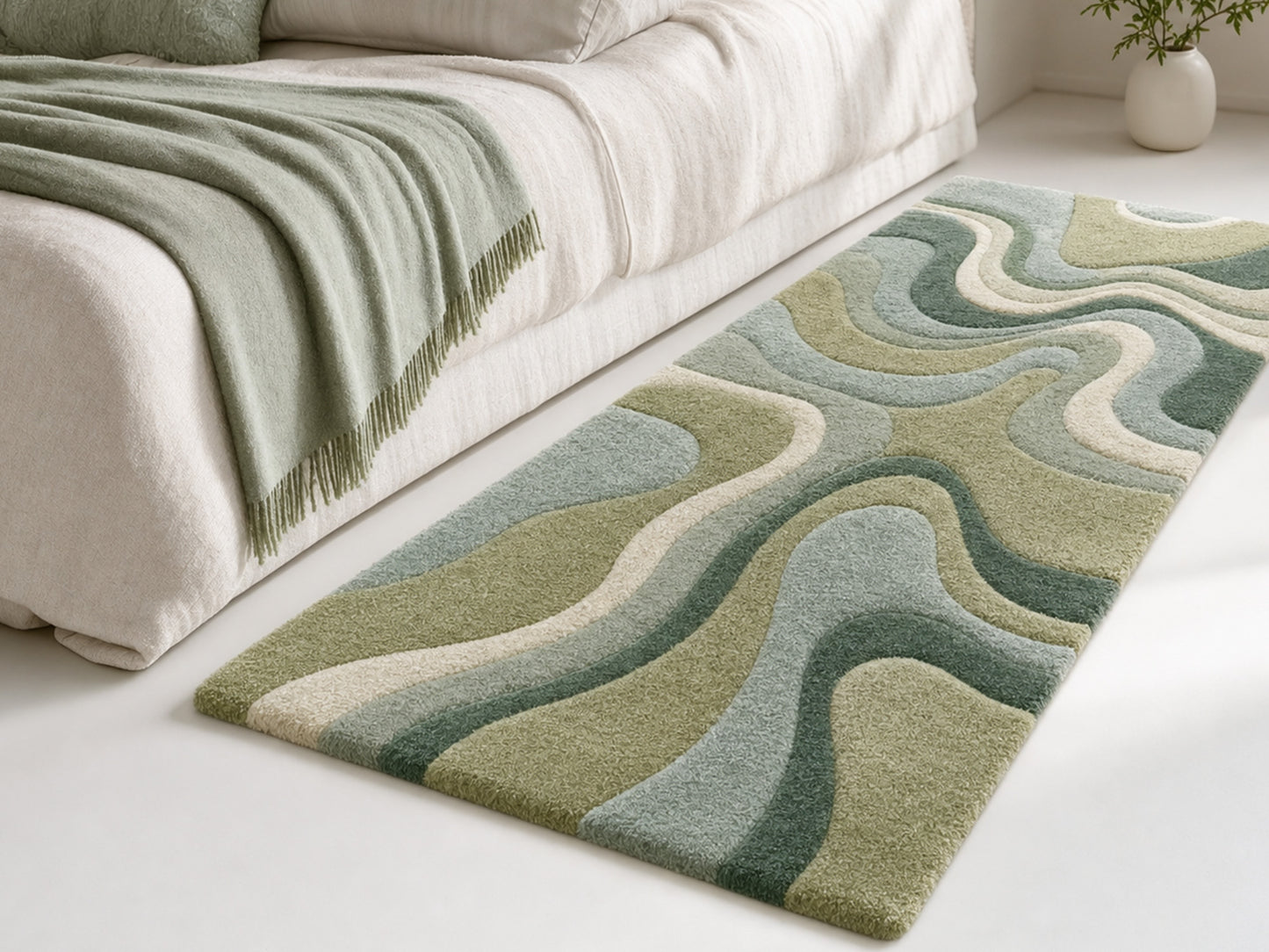 Hand Tufted Wool Abstract Rug | Teal Blue & Green Wavy Rug