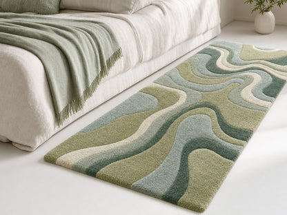 Hand Tufted Wool Abstract Rug | Teal Blue & Green Wavy Rug