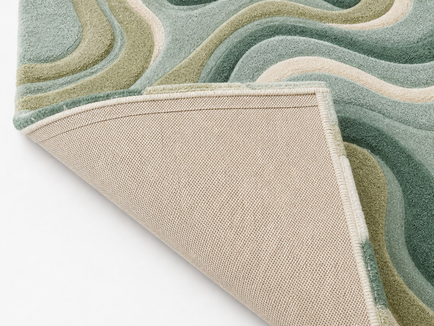 Hand Tufted Wool Abstract Rug | Teal Blue & Green Wavy Rug