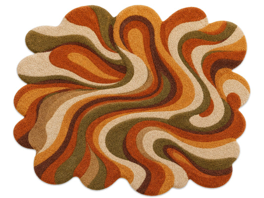 Hand Tufted Abstract Wool Rug | Retro Orange Green Organic Area Rug