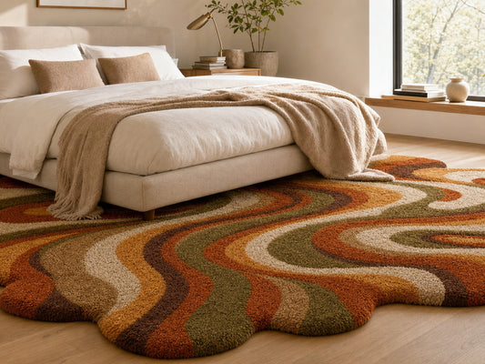 Hand Tufted Abstract Wool Rug | Retro Orange Green Organic Area Rug