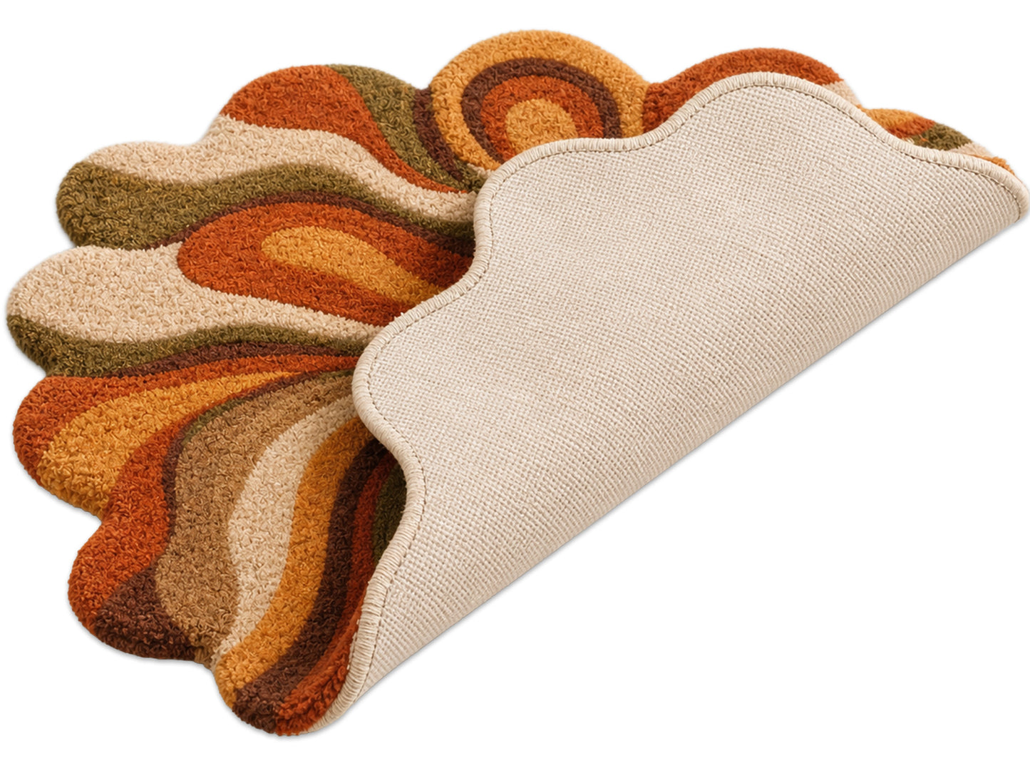 Hand Tufted Abstract Wool Rug | Retro Orange Green Organic Area Rug