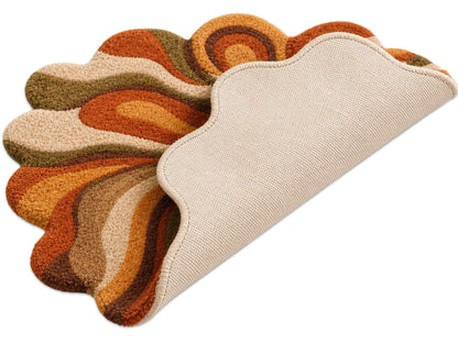 Hand Tufted Abstract Wool Rug | Retro Orange Green Organic Area Rug