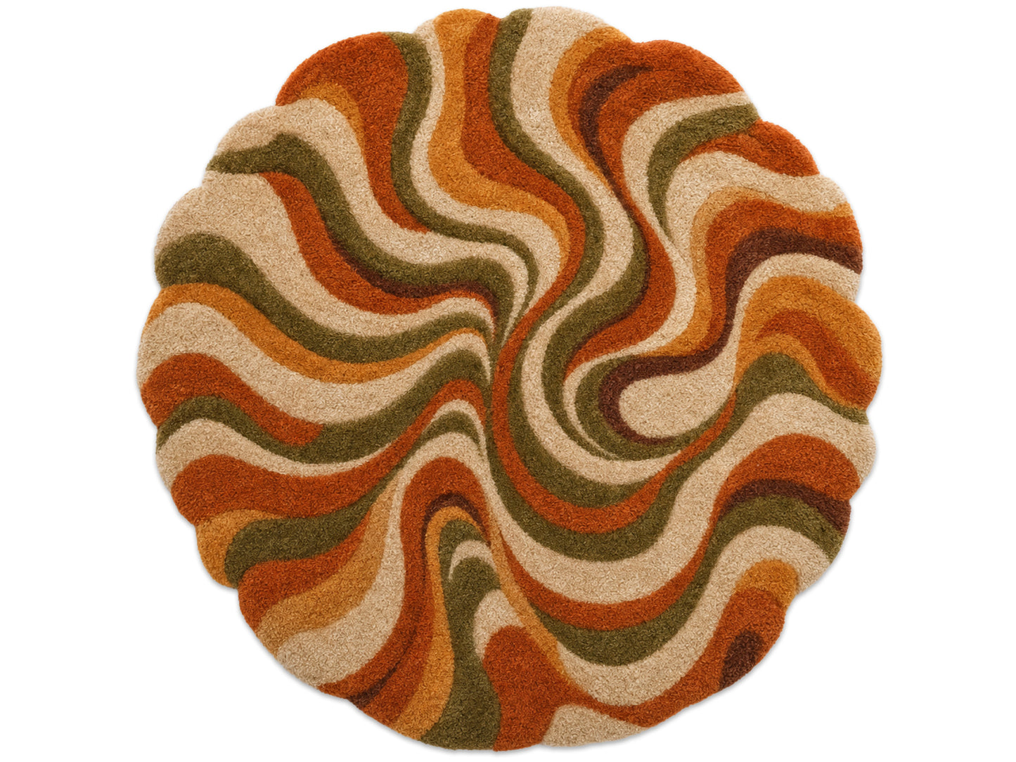 Hand Tufted Abstract Wool Rug | Retro Orange Green Organic Area Rug