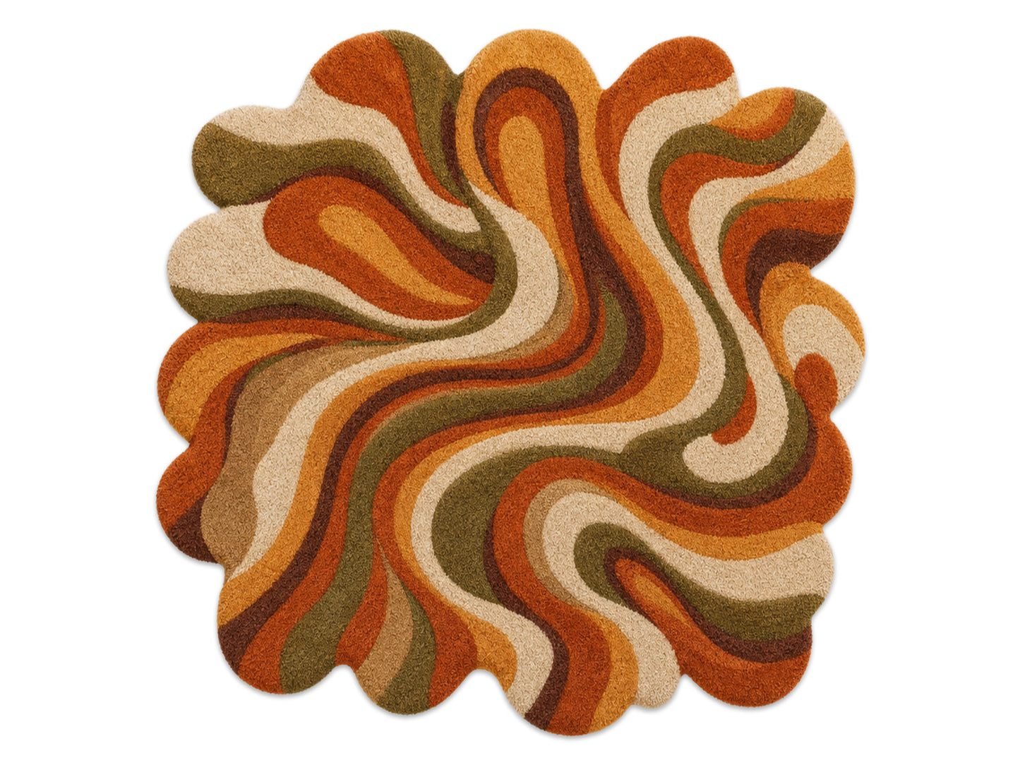 Hand Tufted Abstract Wool Rug | Retro Orange Green Organic Area Rug