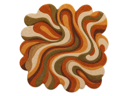 Hand Tufted Abstract Wool Rug | Retro Orange Green Organic Area Rug