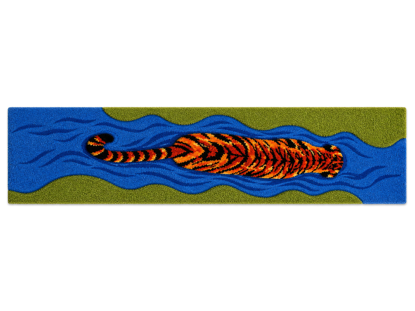 Hand Tufted Wool Tiger Rug in Blue, Green & Orange | Modern Animal Area Rug