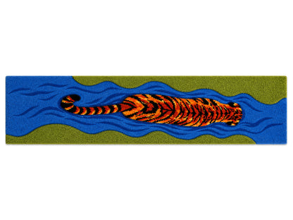Hand Tufted Wool Tiger Rug in Blue, Green & Orange | Modern Animal Area Rug