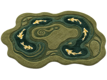 Hand Tufted Wool Koi Pond Rug | Irregular Shaped Area Rug | Nature Inspired Carpet