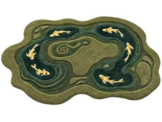 Hand Tufted Wool Koi Pond Rug | Irregular Shaped Area Rug | Nature Inspired Carpet