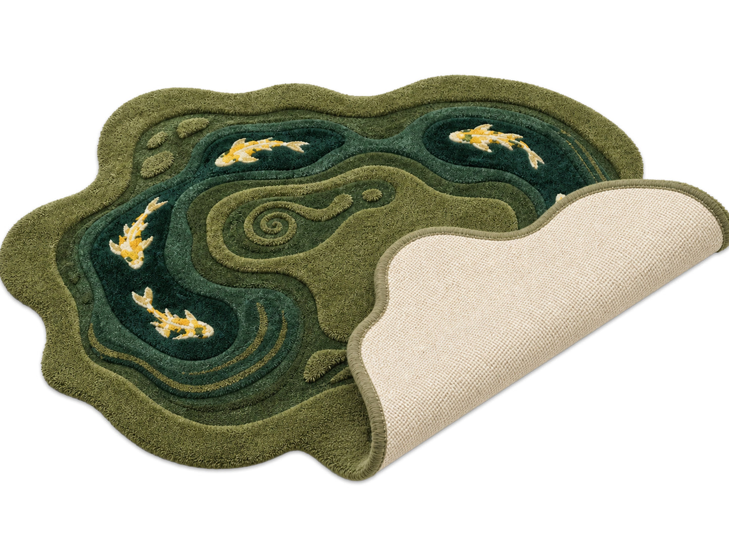 Hand Tufted Wool Koi Pond Rug | Irregular Shaped Area Rug | Nature Inspired Carpet