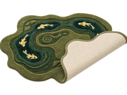 Hand Tufted Wool Koi Pond Rug | Irregular Shaped Area Rug | Nature Inspired Carpet