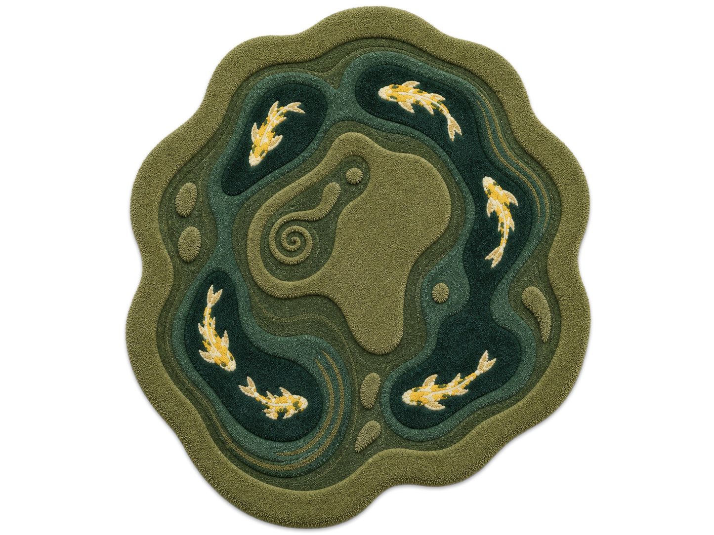 Hand Tufted Wool Koi Pond Rug | Irregular Shaped Area Rug | Nature Inspired Carpet