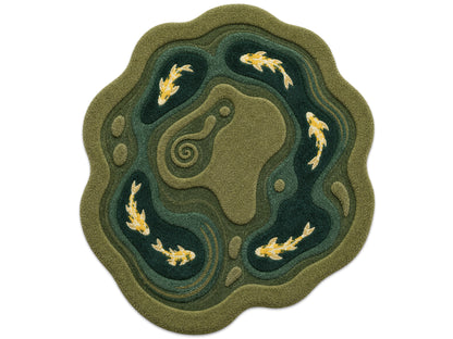 Hand Tufted Wool Koi Pond Rug | Irregular Shaped Area Rug | Nature Inspired Carpet