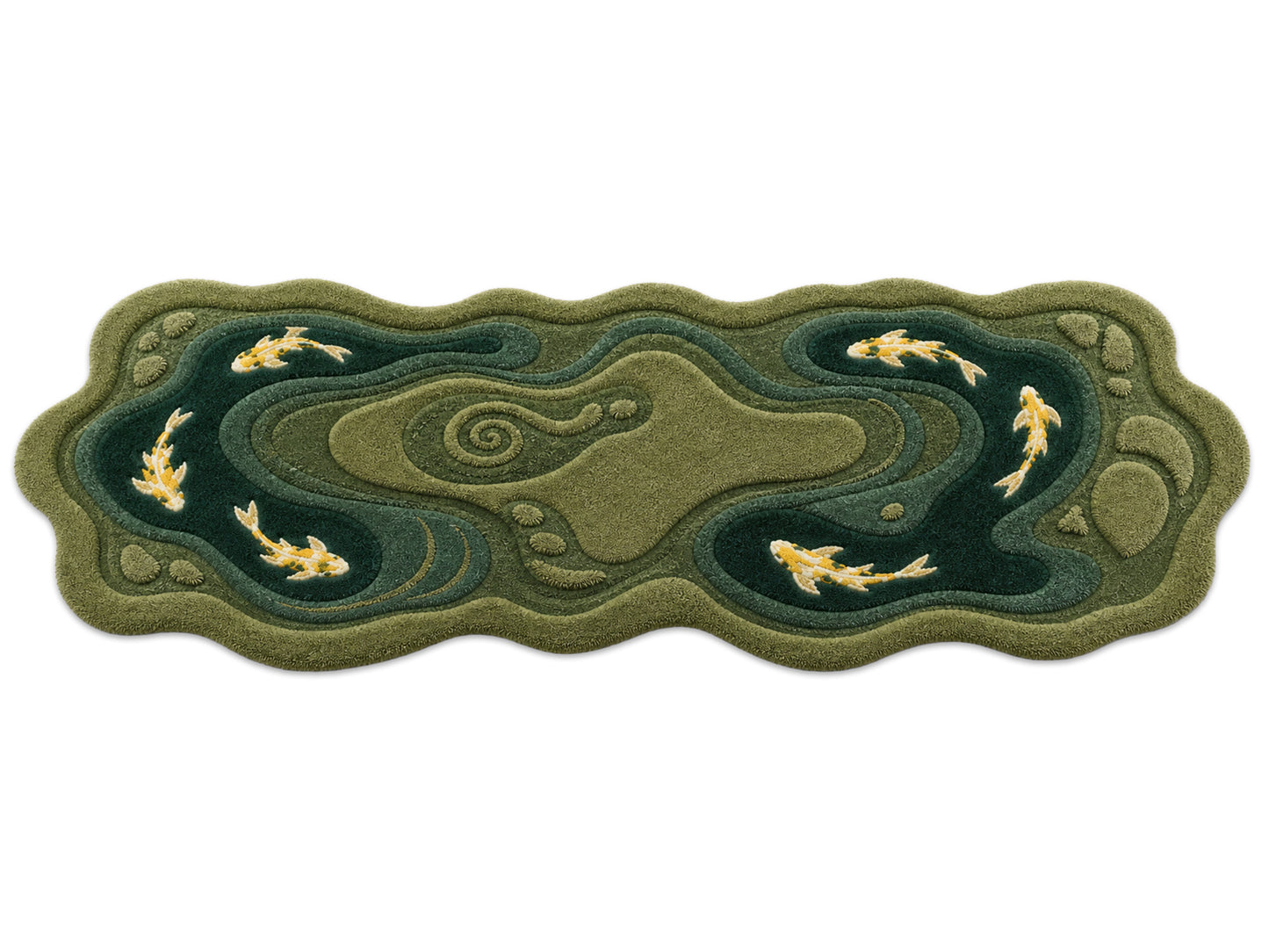 Hand Tufted Wool Koi Pond Rug | Irregular Shaped Area Rug | Nature Inspired Carpet