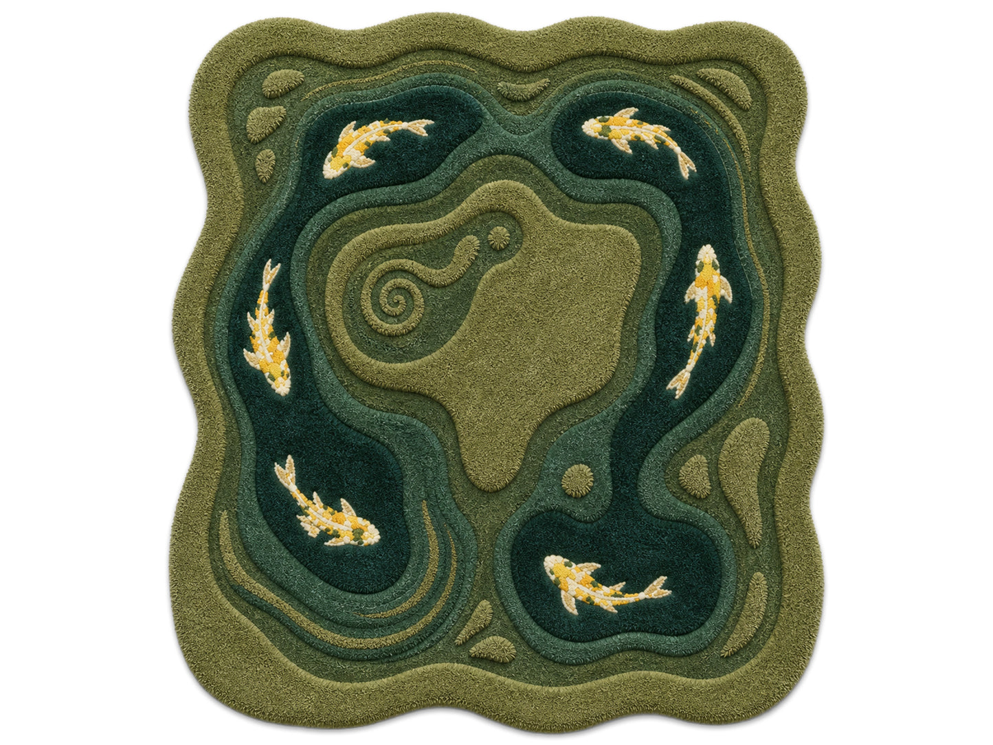 Hand Tufted Wool Koi Pond Rug | Irregular Shaped Area Rug | Nature Inspired Carpet