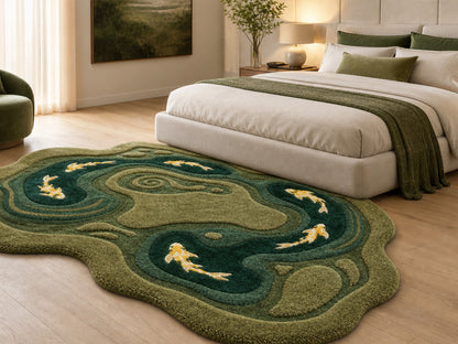 Hand Tufted Wool Koi Pond Rug | Irregular Shaped Area Rug | Nature Inspired Carpet