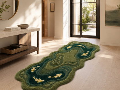 Hand Tufted Wool Koi Pond Rug | Irregular Shaped Area Rug | Nature Inspired Carpet