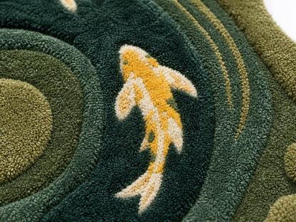 Hand Tufted Wool Koi Pond Rug | Irregular Shaped Area Rug | Nature Inspired Carpet