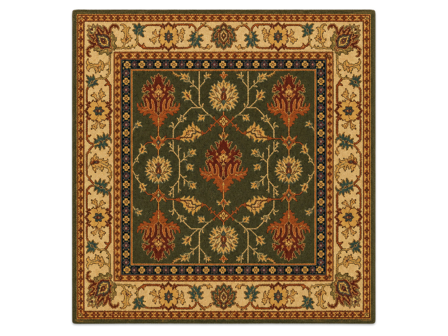 Hand Tufted Wool Rug |  Traditional Floral Oriental rug |Olive Green Persian Area Rug