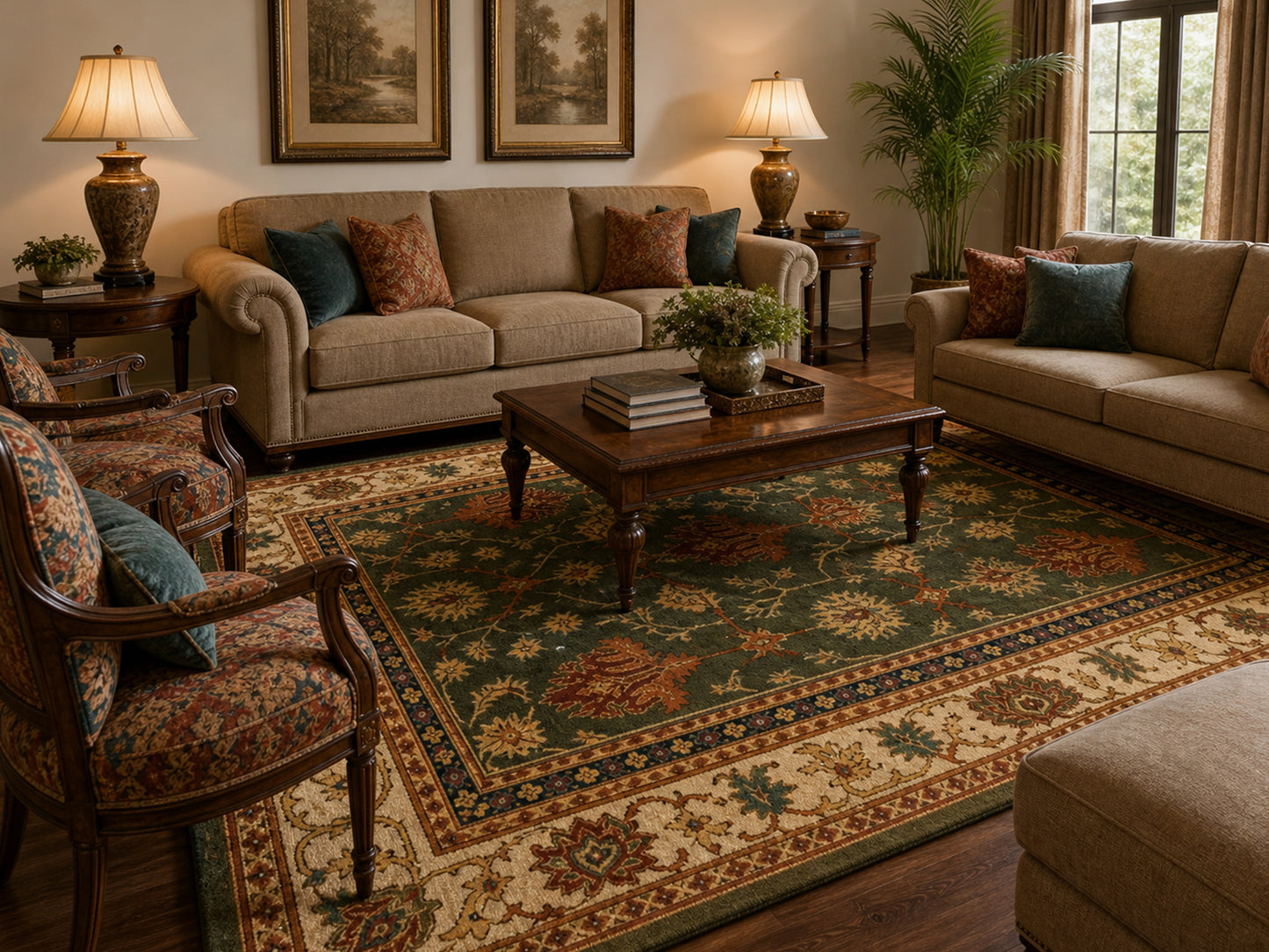 Hand Tufted Wool Rug |  Traditional Floral Oriental rug |Olive Green Persian Area Rug