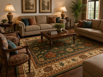 Hand Tufted Wool Rug |  Traditional Floral Oriental rug |Olive Green Persian Area Rug