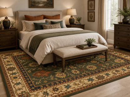 Hand Tufted Wool Rug |  Traditional Floral Oriental rug |Olive Green Persian Area Rug