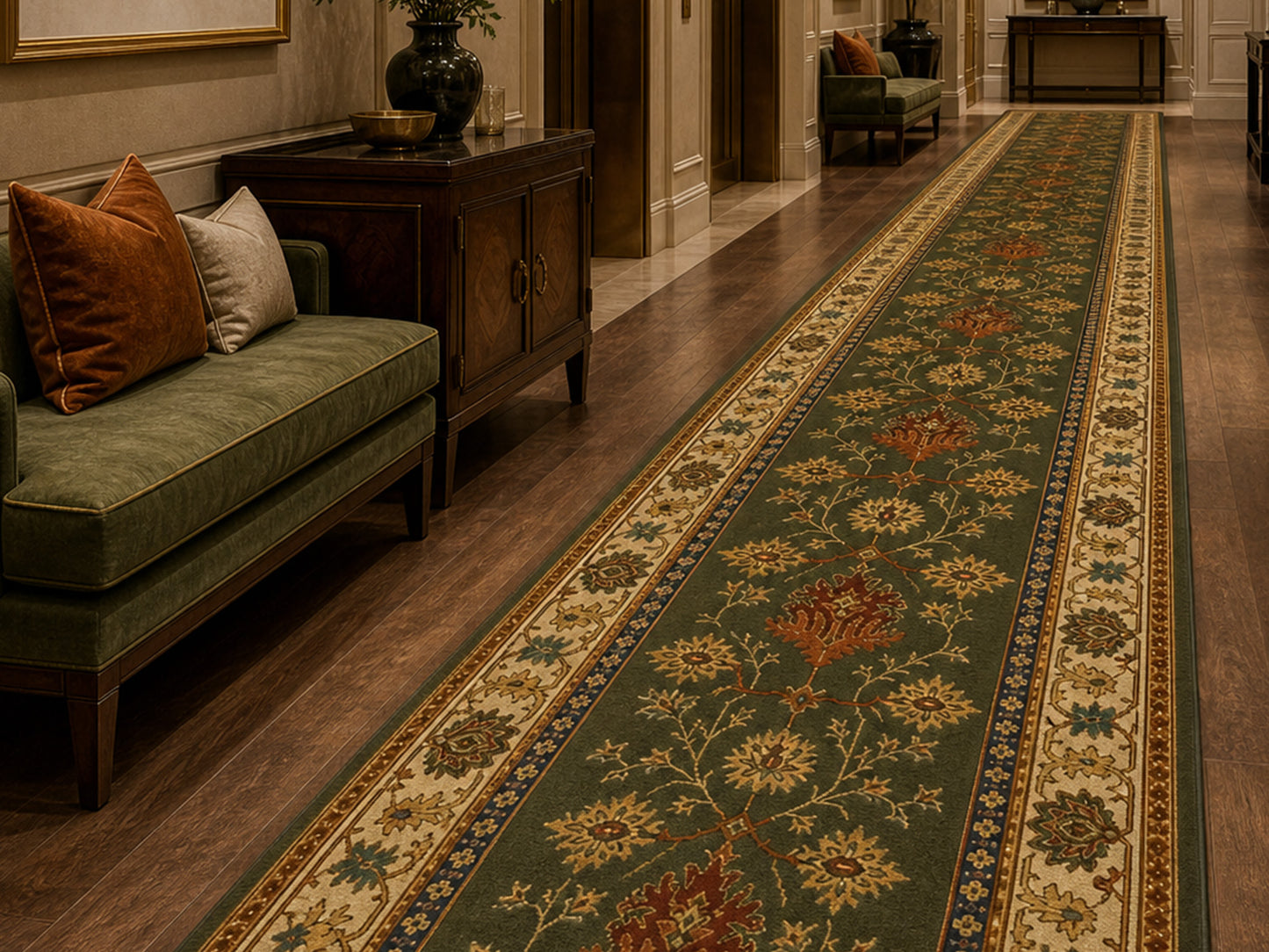 Hand Tufted Wool Rug |  Traditional Floral Oriental rug |Olive Green Persian Area Rug