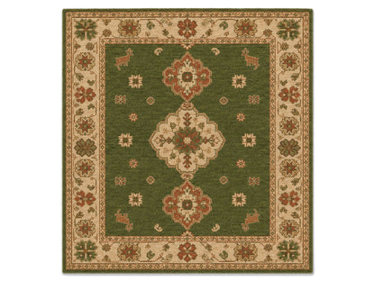 Hand Tufted Wool Rug| Olive Green Persian Kazak Rug |Traditional Tribal  Area Rug