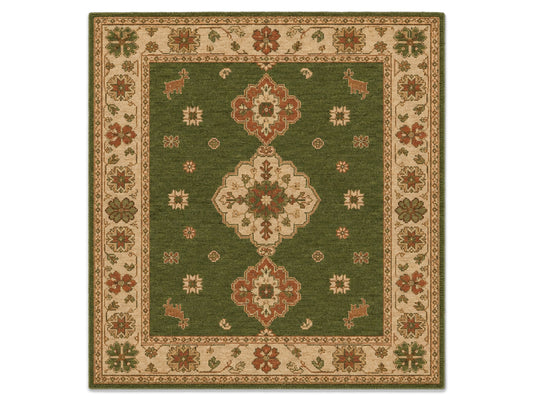 Hand Tufted Wool Rug| Olive Green Persian Kazak Rug |Traditional Tribal  Area Rug