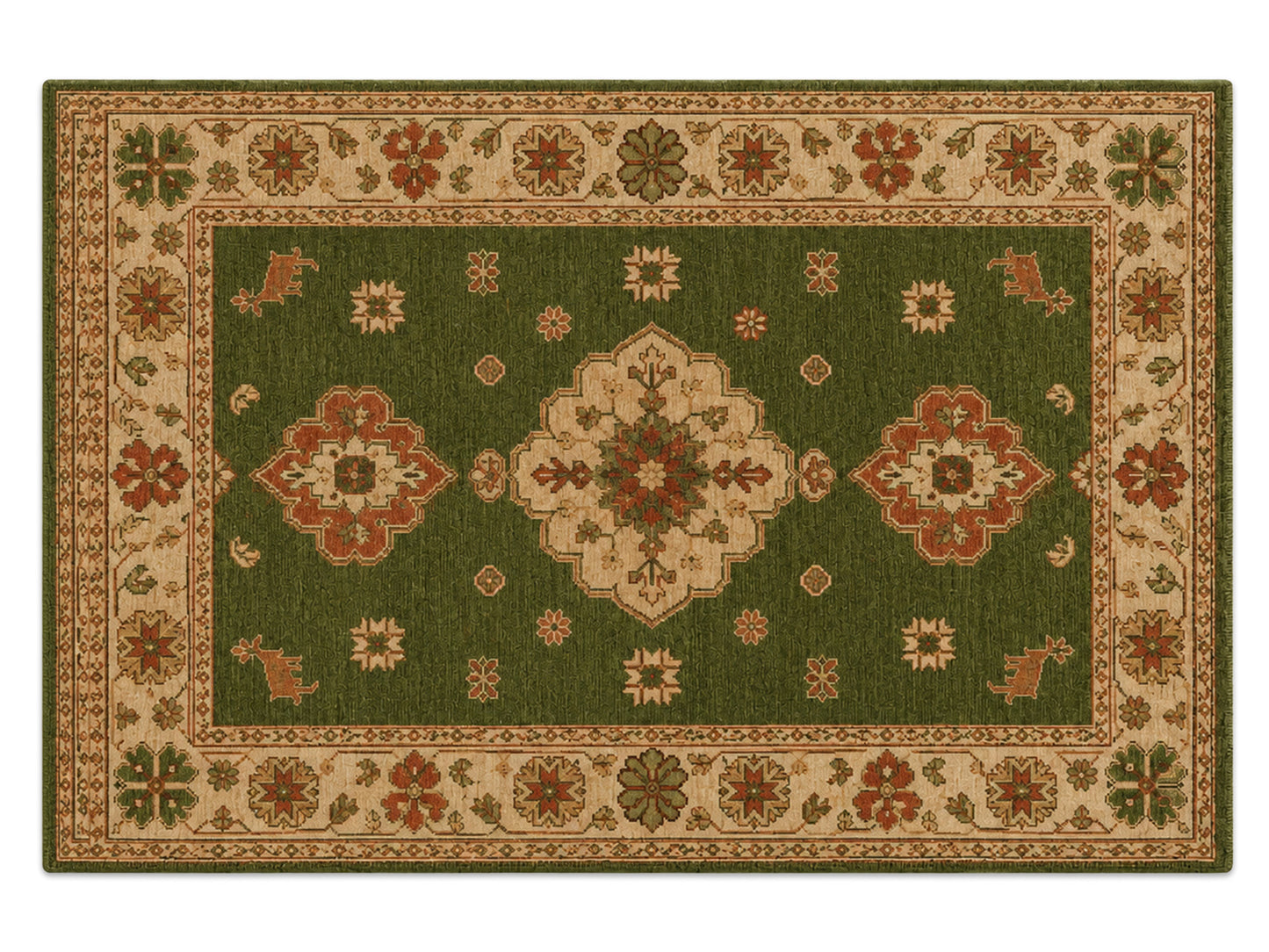 Hand Tufted Wool Rug| Olive Green Persian Kazak Rug |Traditional Tribal  Area Rug