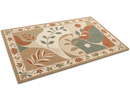 Hand Tufted Wool Rug| modern botanical abstract rug |Sage Green Terracotta Rug