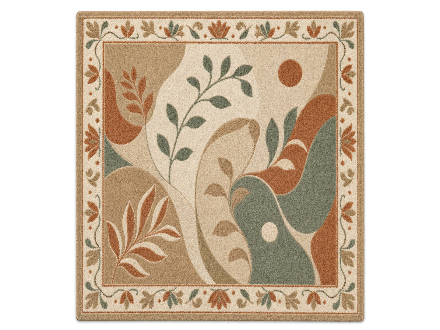 Hand Tufted Wool Rug| modern botanical abstract rug |Sage Green Terracotta Rug