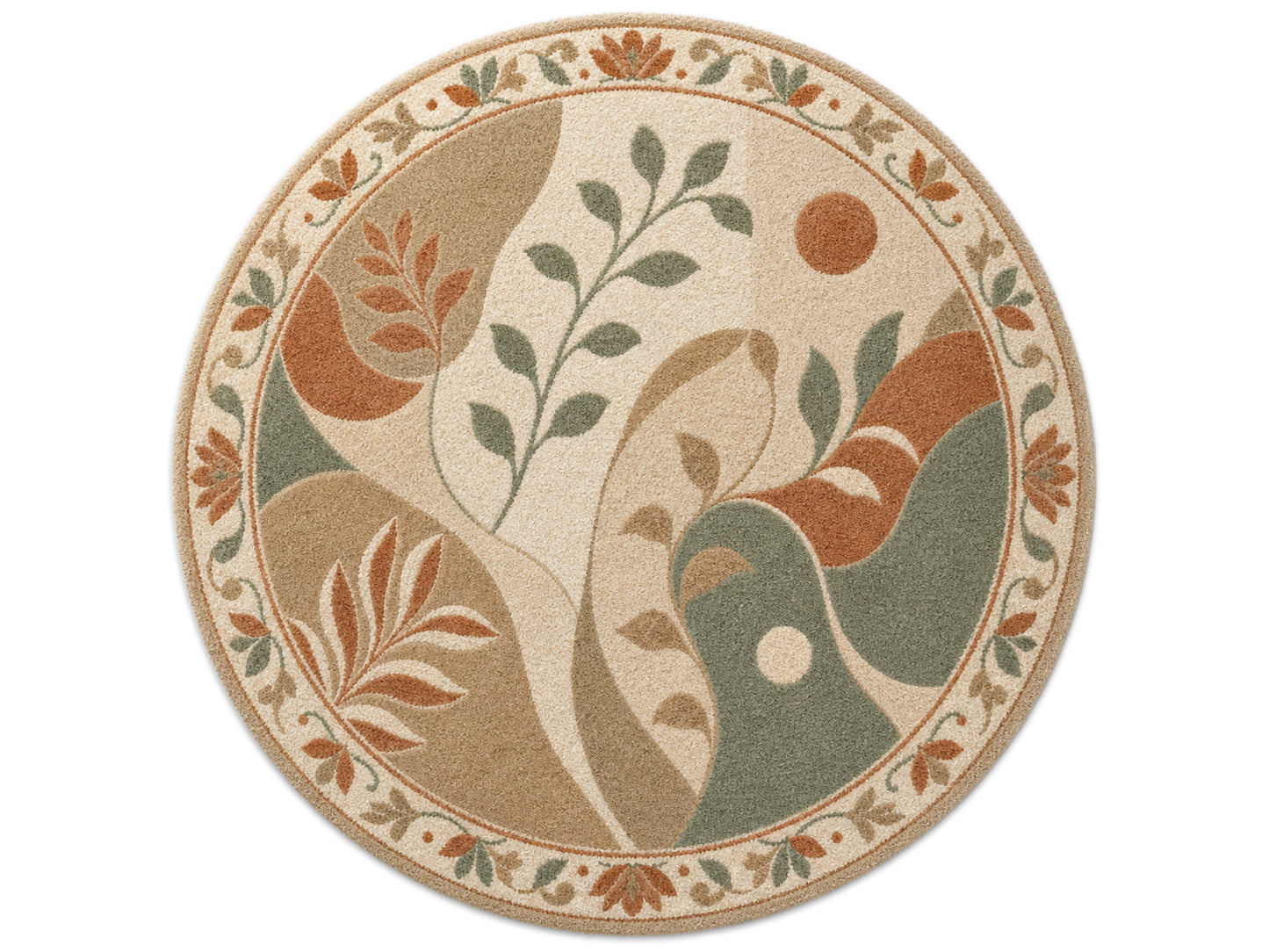 Hand Tufted Wool Rug| modern botanical abstract rug |Sage Green Terracotta Rug