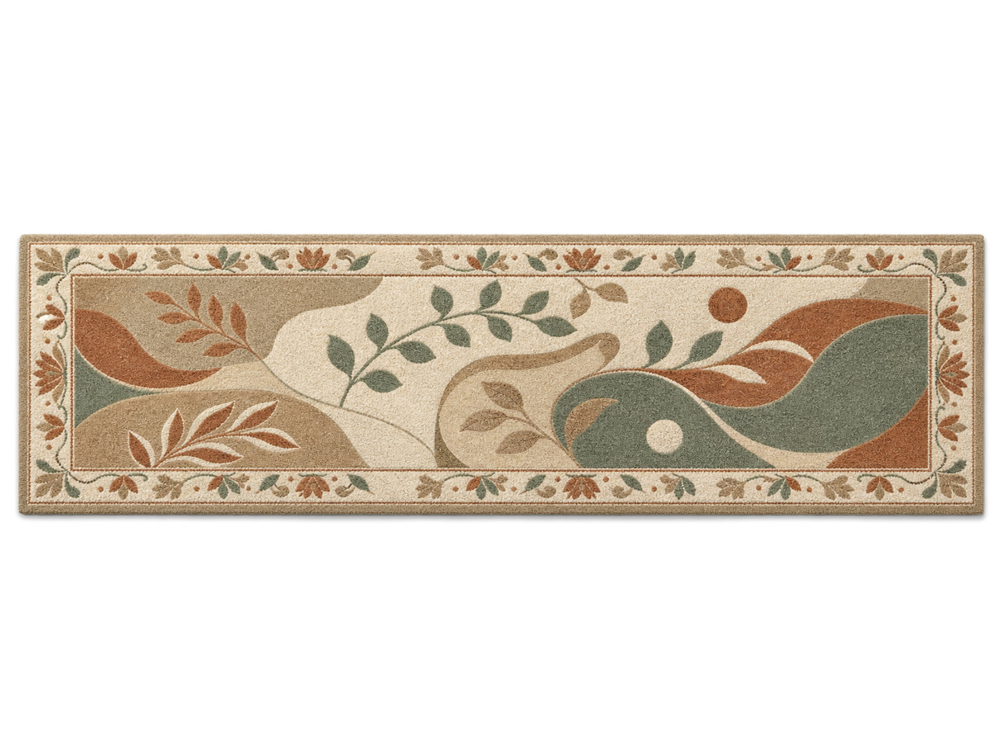 Hand Tufted Wool Rug| modern botanical abstract rug |Sage Green Terracotta Rug